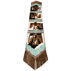 Fringed Bird & Teal Faux Gator Table Runner - 96 Inch