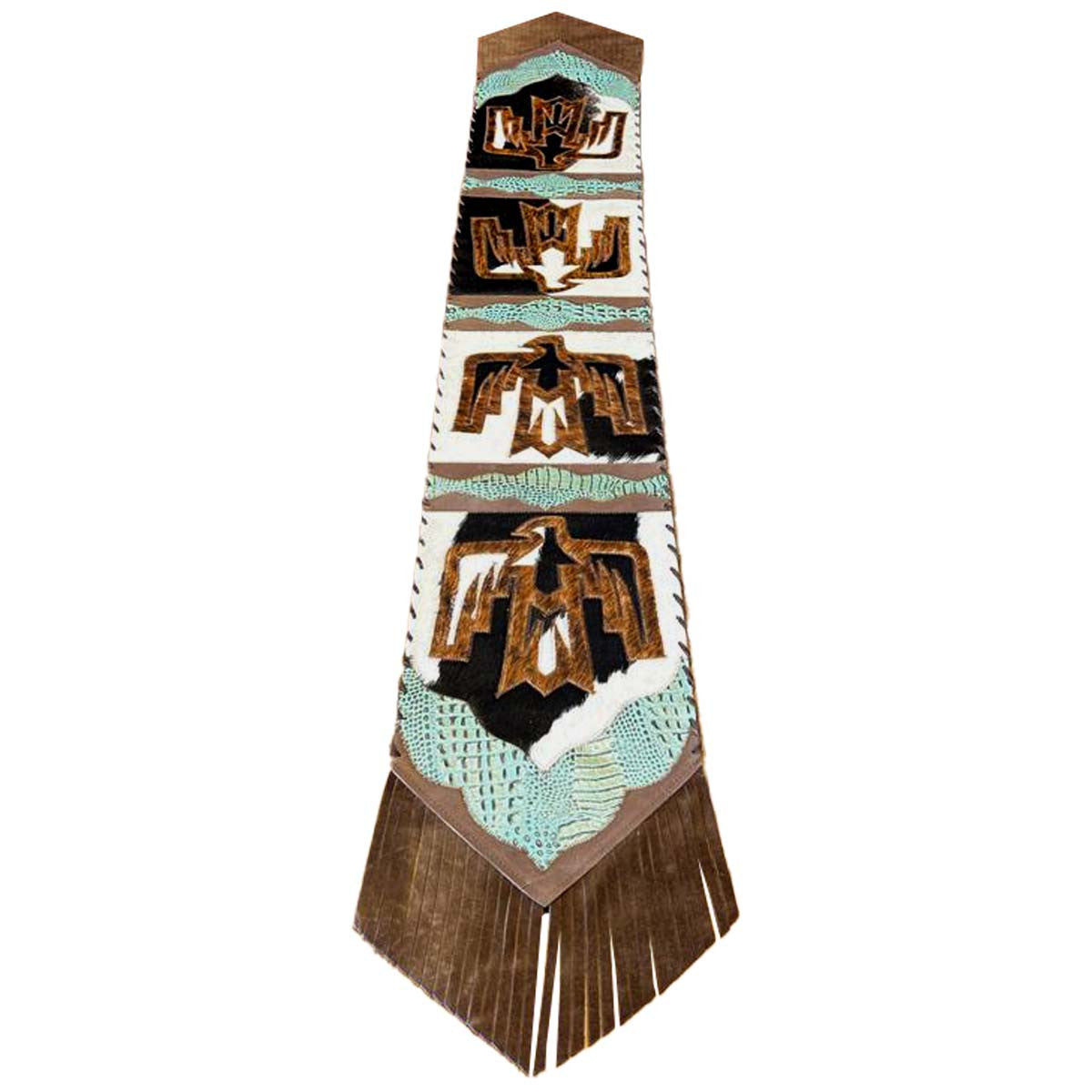 Fringed Bird & Teal Faux Gator Table Runners