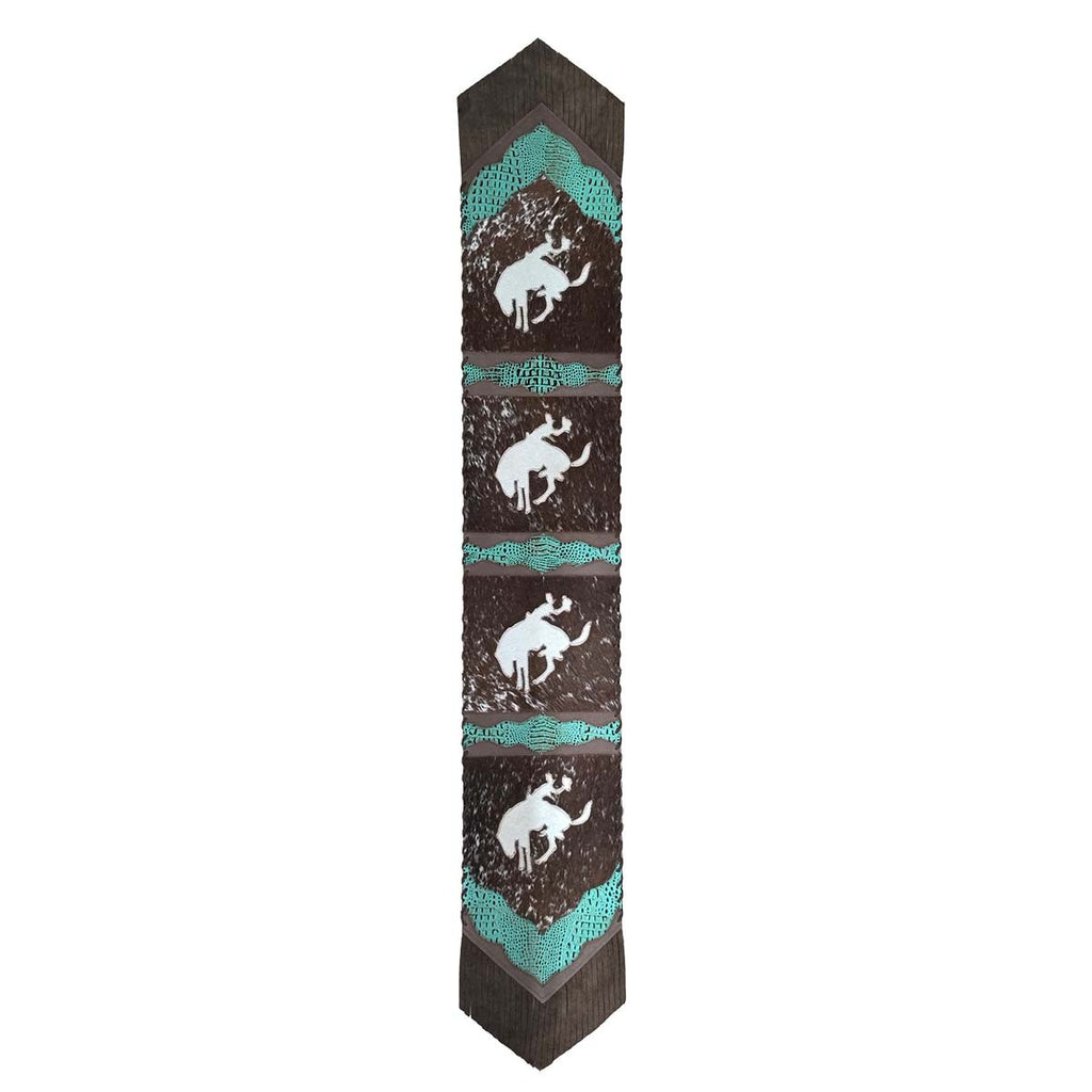 Fringed Wild Rider & Teal Faux Gator Table Runner - 120 Inch