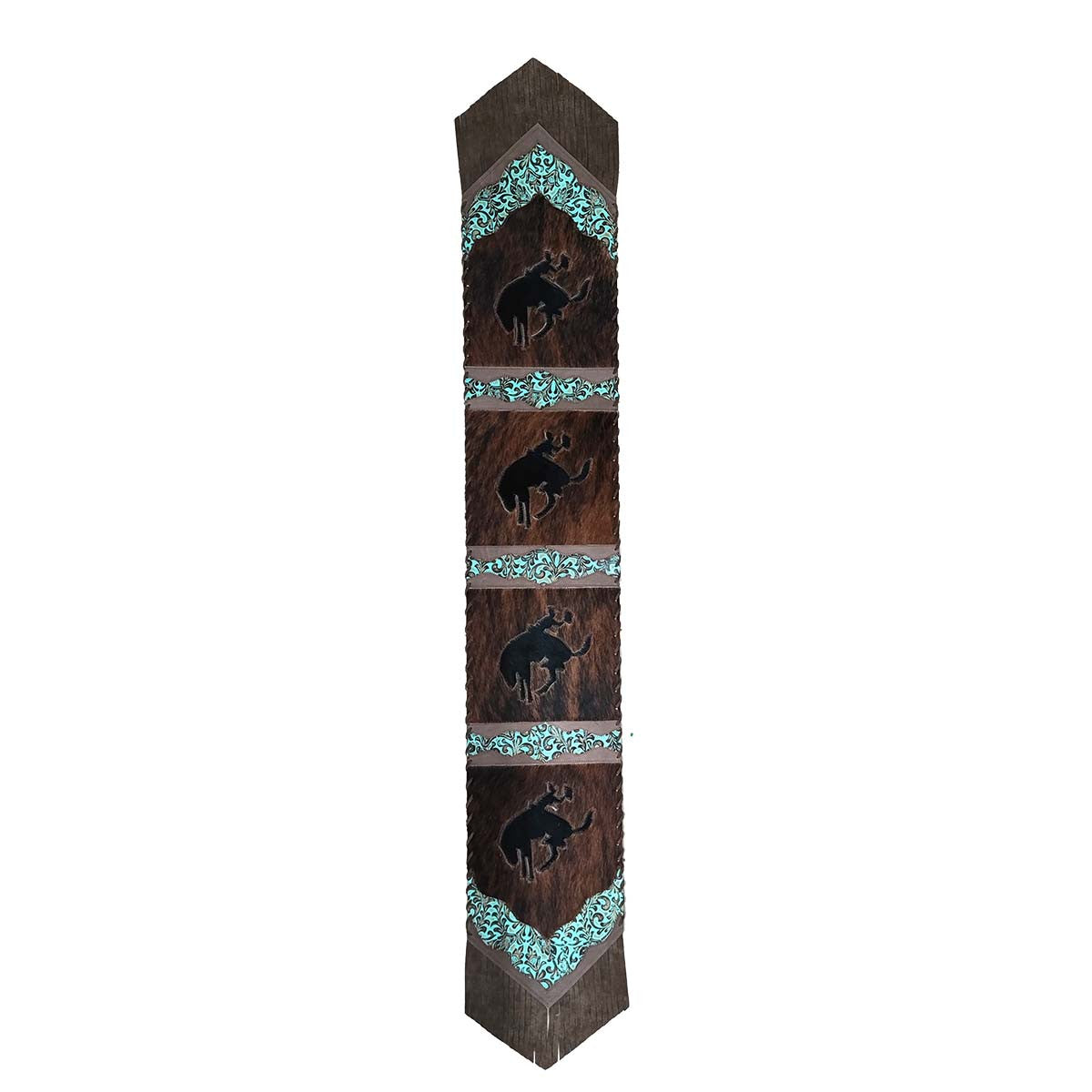 Fringed Teal Floral Bronc Leather Table Runners