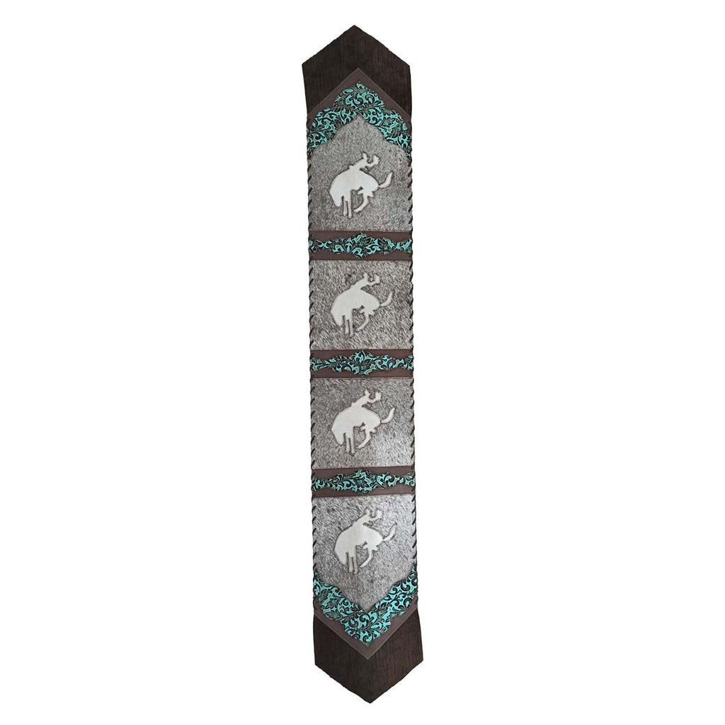 Light Fringed Wild Rider Teal Flower Table Runner - 96 Inch
