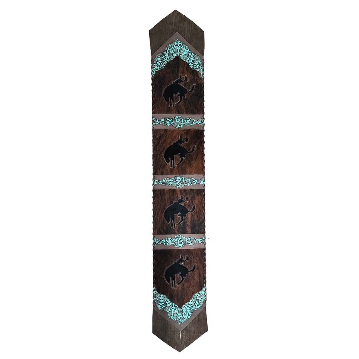Fringed Teal Floral Bronc Leather Table Runner - 120 Inch