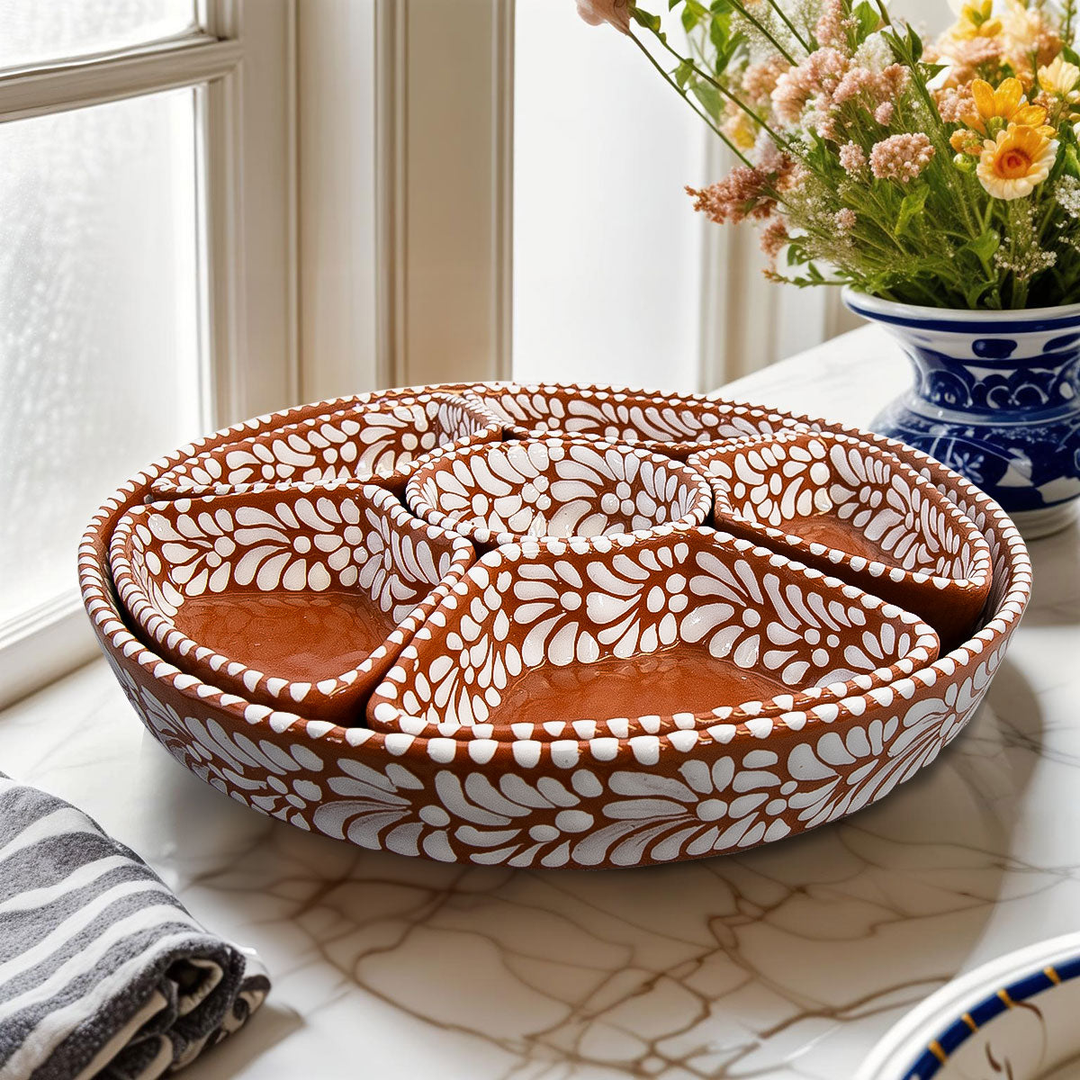 Talavera Sunset Terracotta & White Serving Platter (7 pcs)