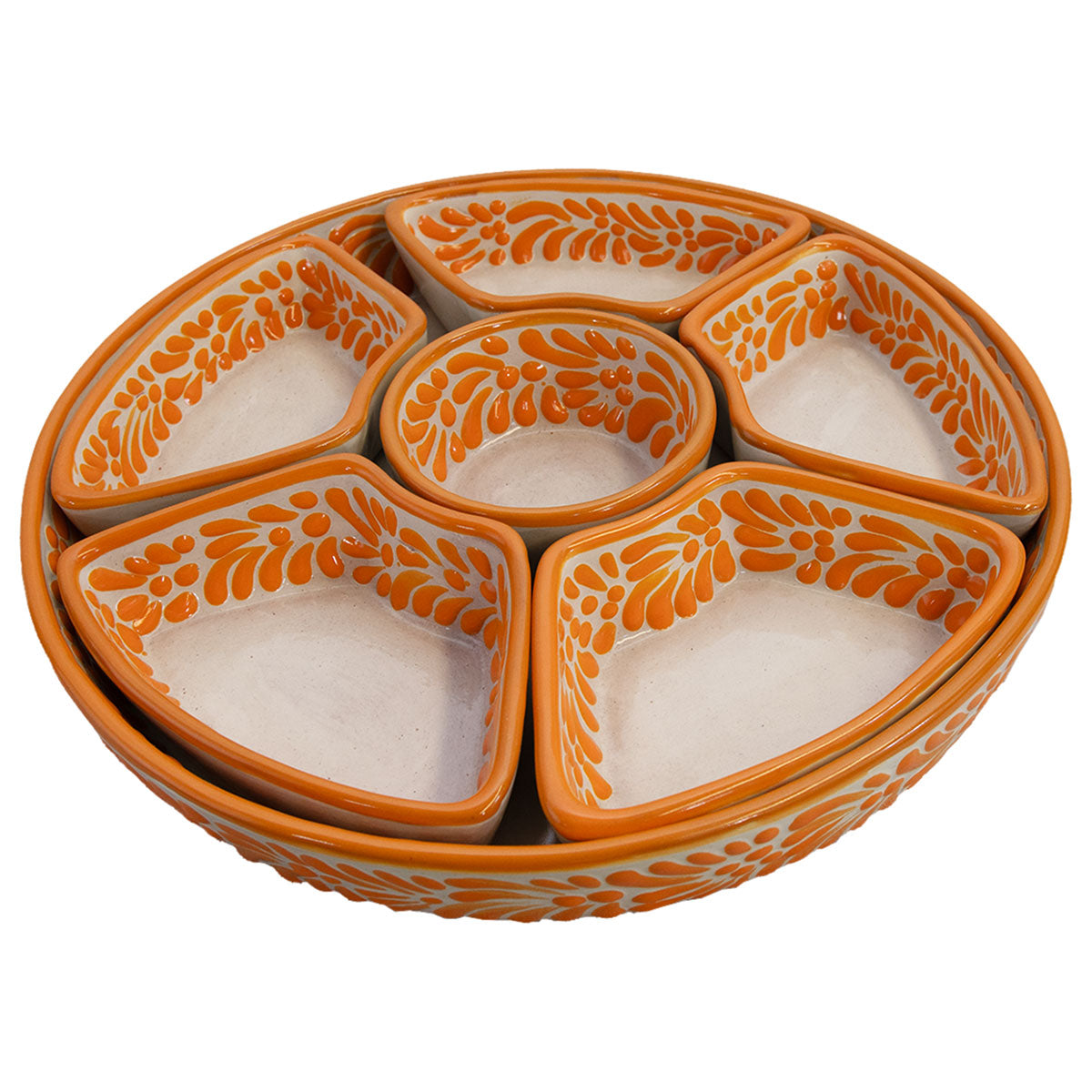 Talavera Sunset Orange & White Serving Platter (7 pcs)