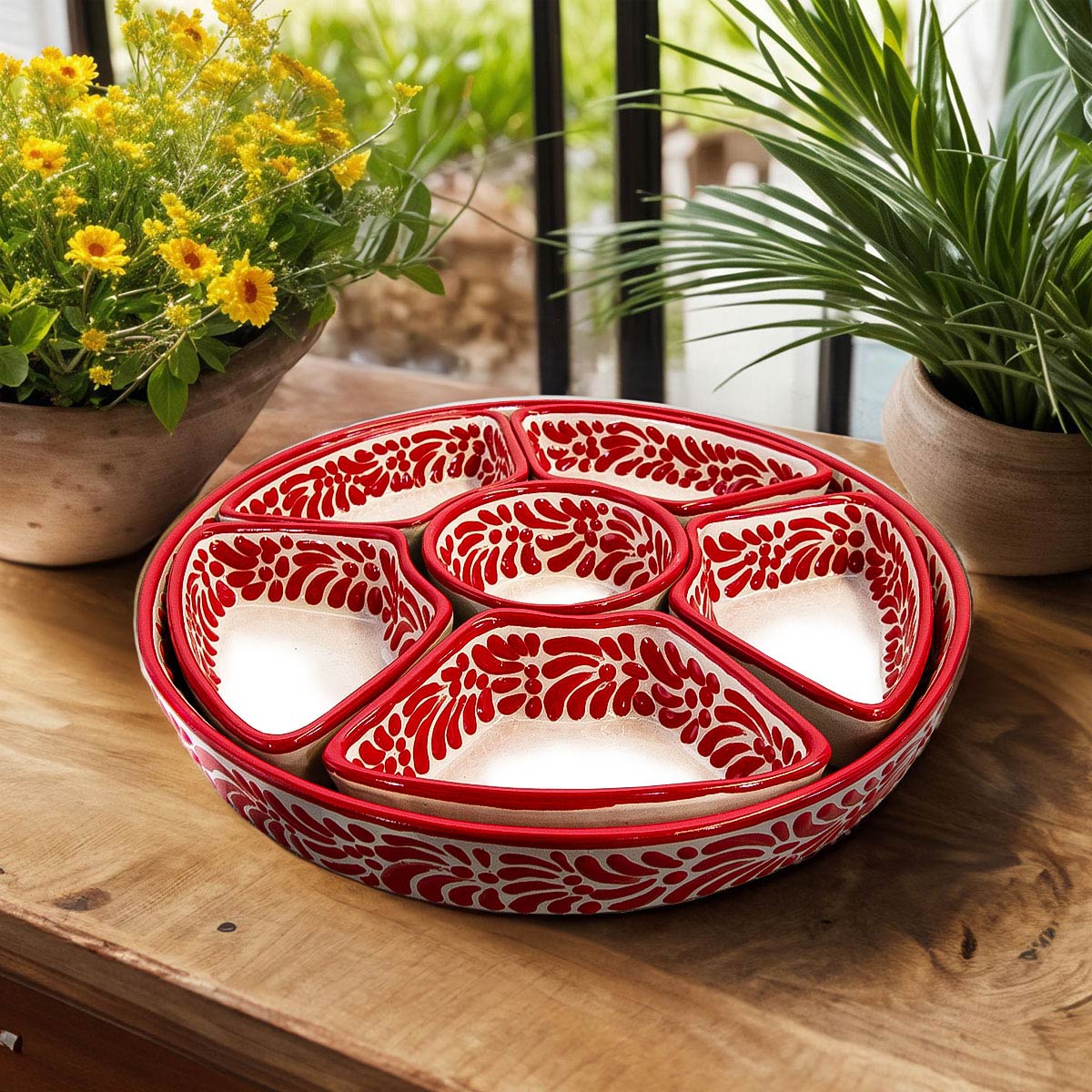 Talavera Sunset Red & White Serving Platter (7 pcs)