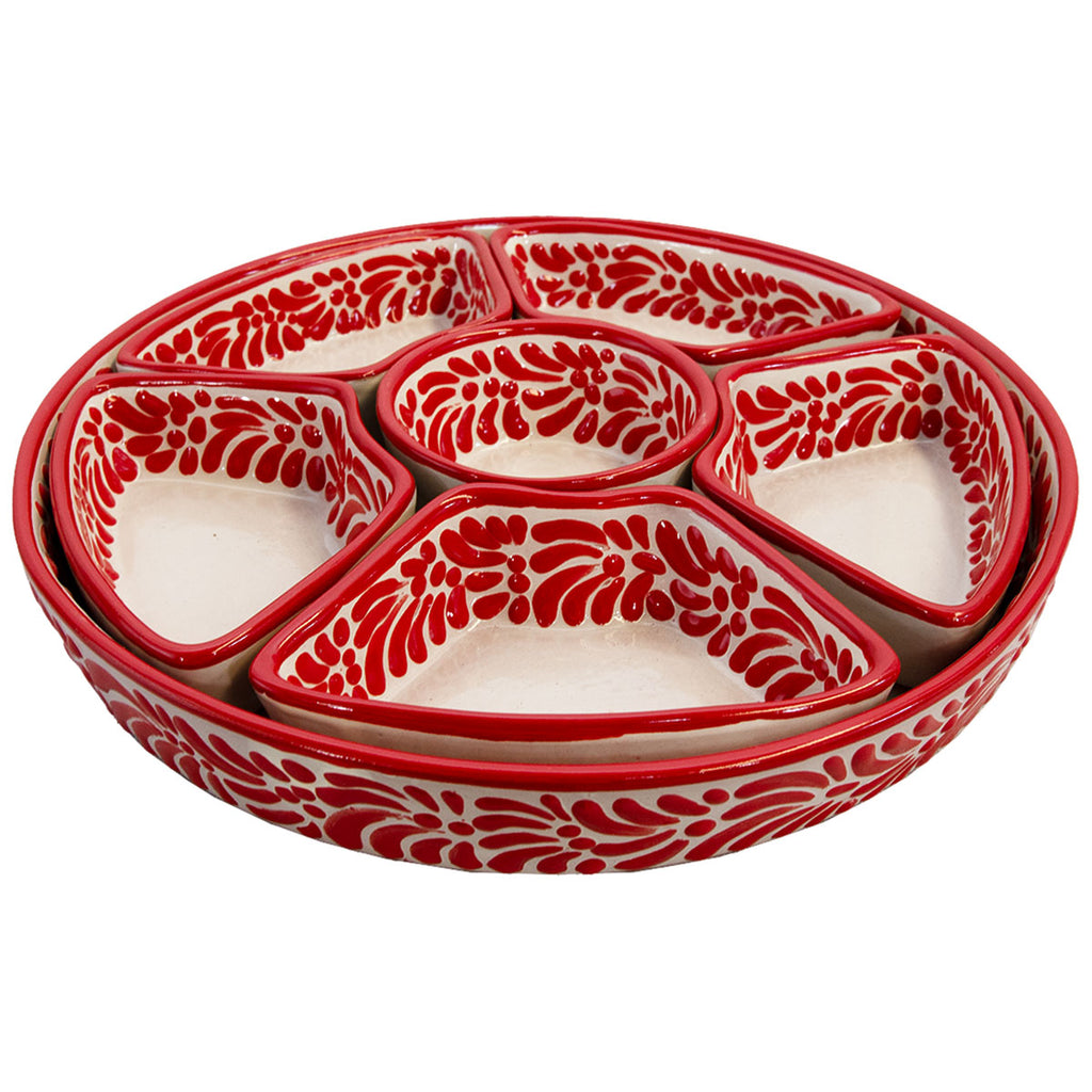 Talavera Sunset Red & White Serving Platter (7 pcs)