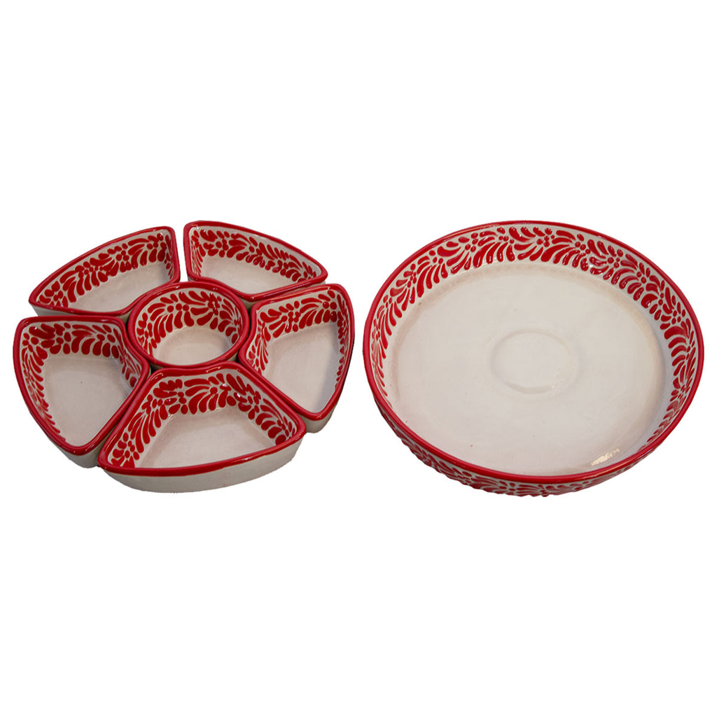 Talavera Sunset Red & White Serving Platter (7 pcs)