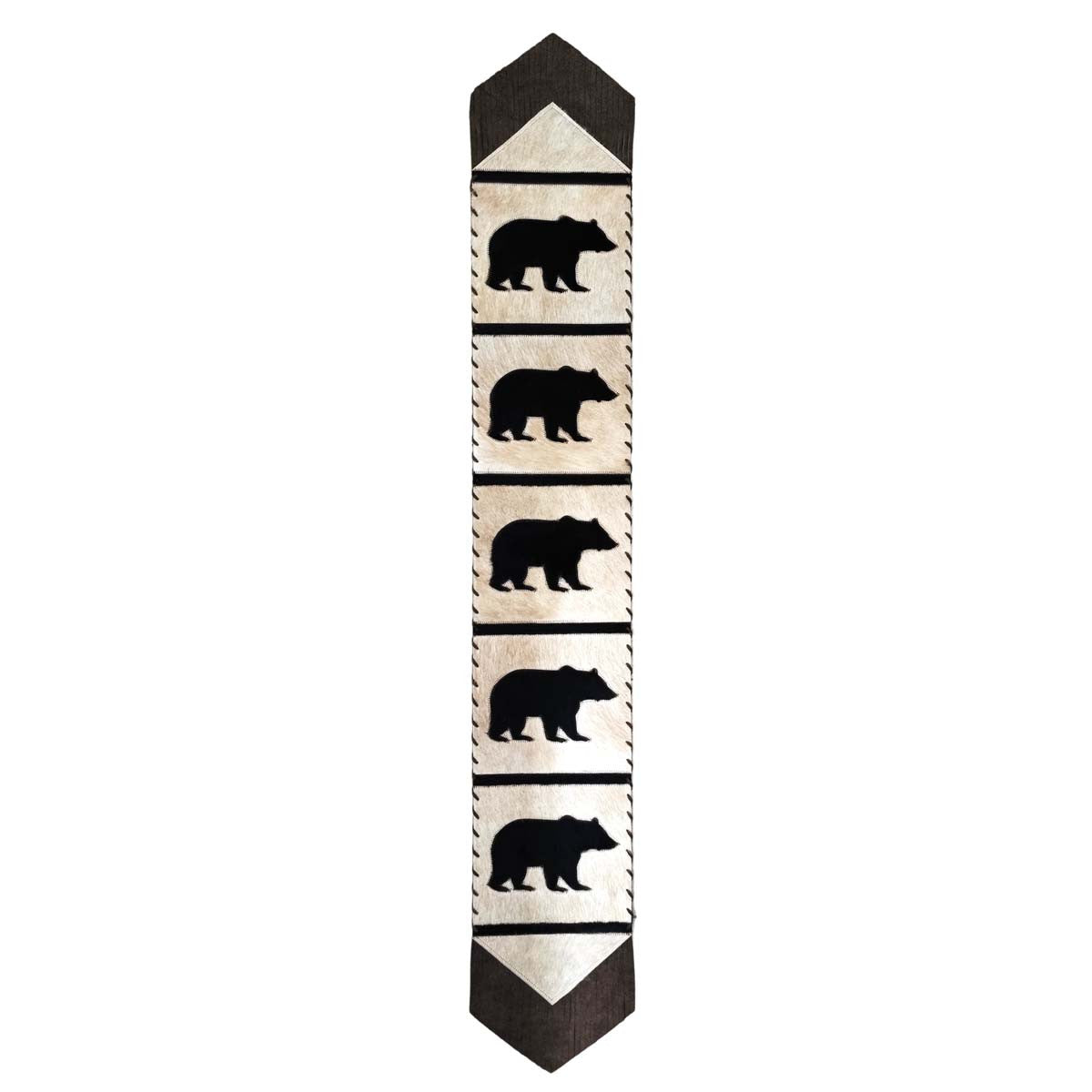 Fringed Ivory Bears Leather Table Runner - 120 Inch