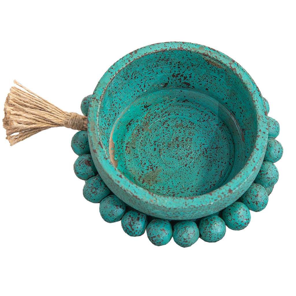 Azure Artisan Beaded Clay Bowl