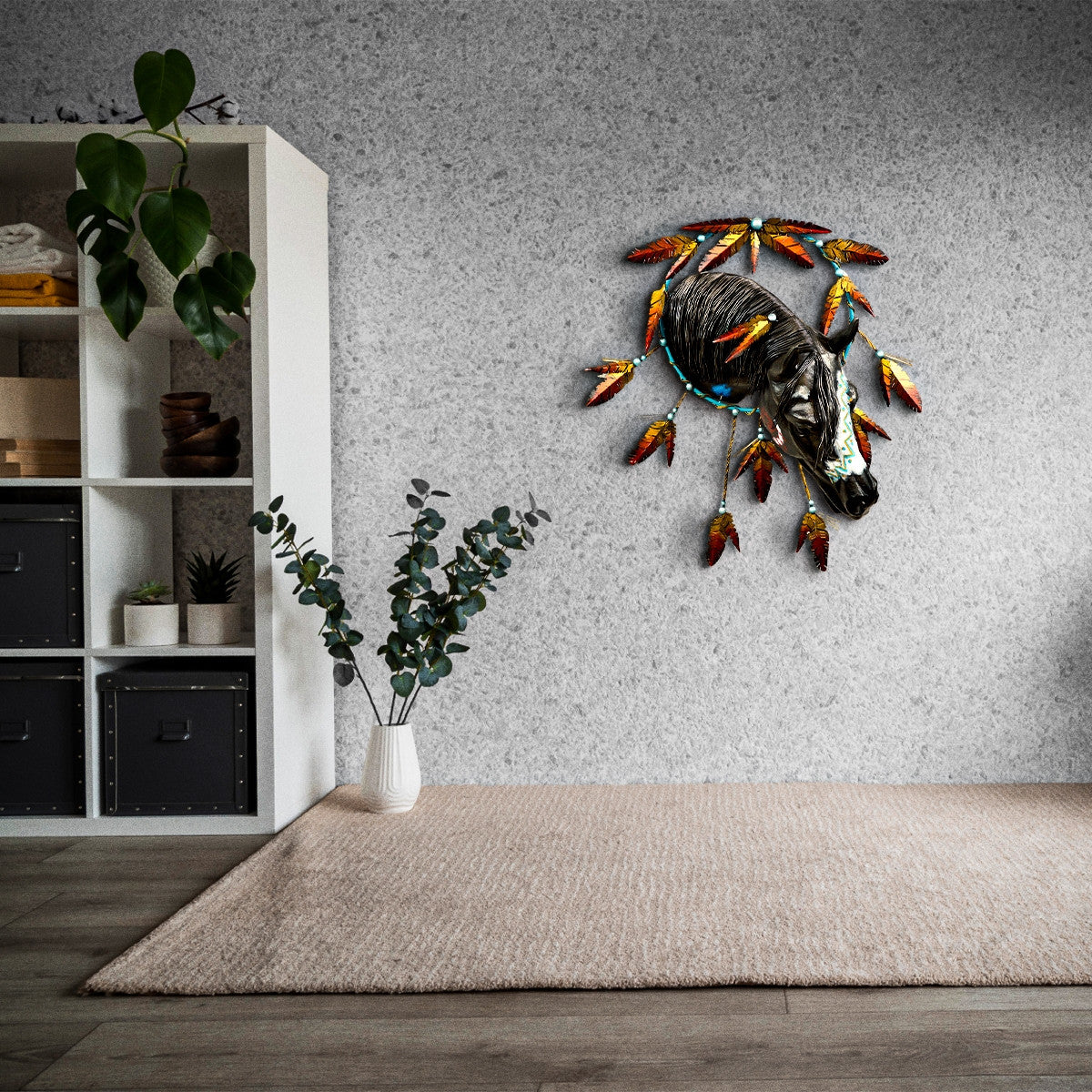Feather Painted Horse Wall Art