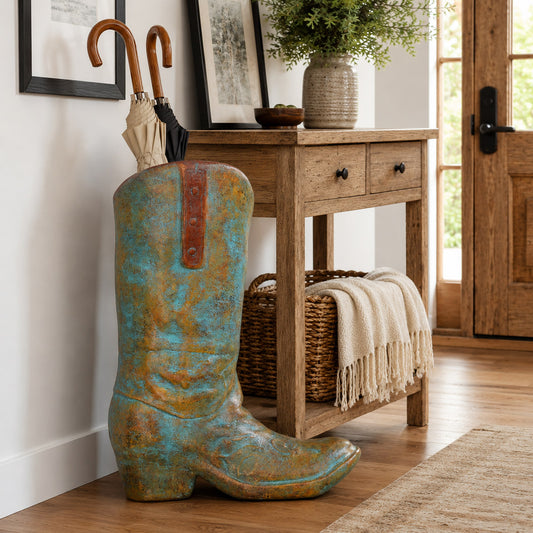 Turquoise Clay Cowboy Boot Umbrella Stand/Planter