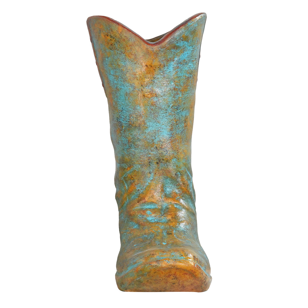 Turquoise Clay Cowboy Boot Umbrella Stand/Planter