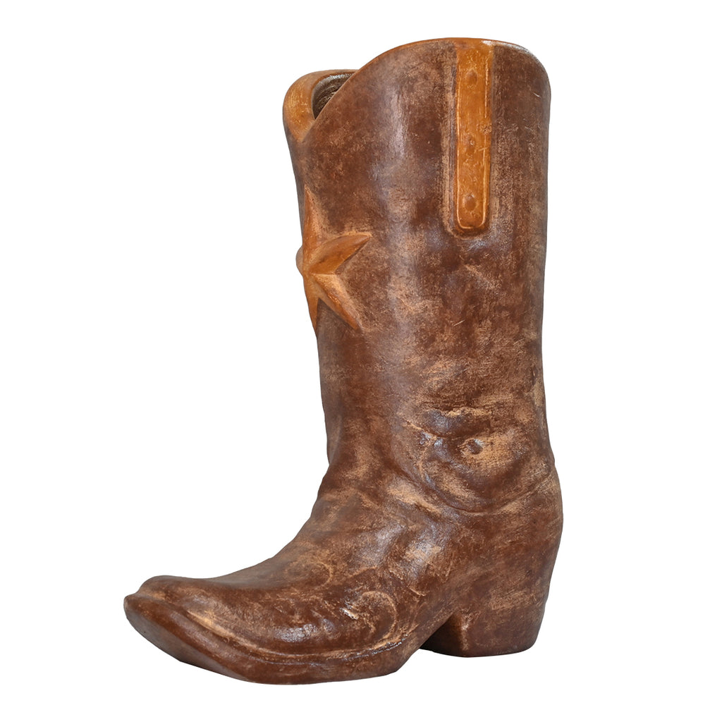 Brown Clay Cowboy Boot with Star Umbrella Stand/Planter