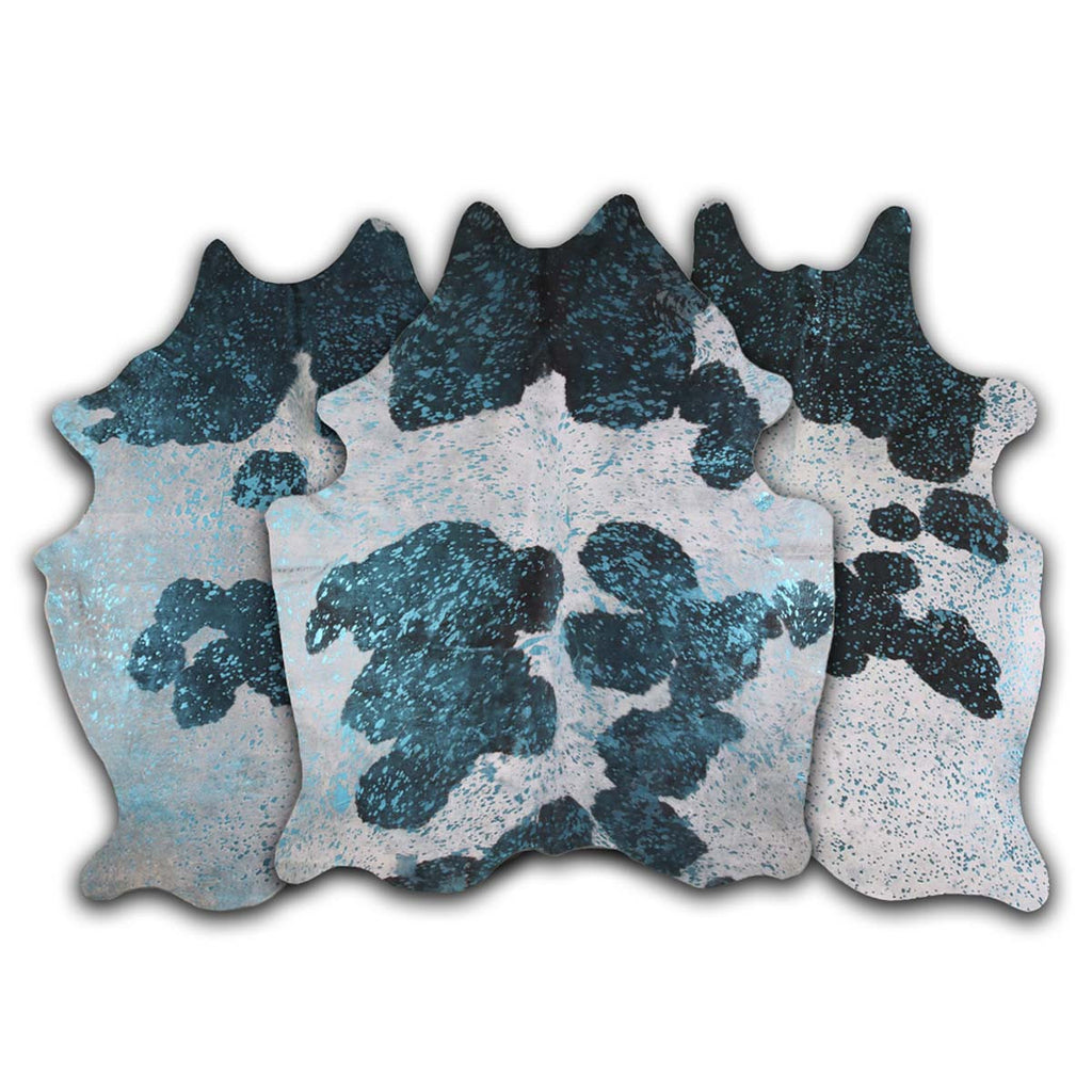 Metallic Blue & Black Cowhide Rug - Large