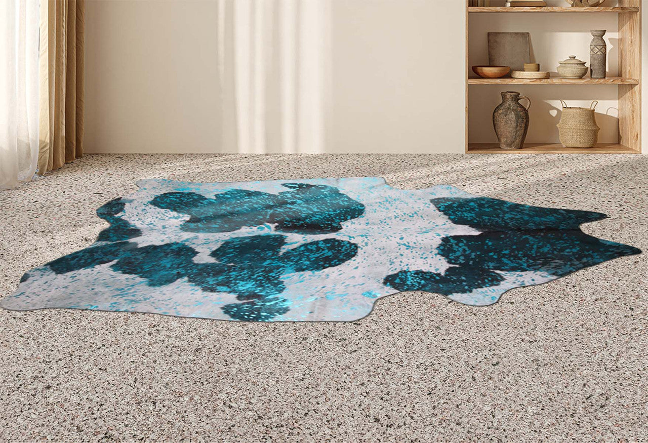 Metallic Blue & Black Cowhide Rug - Large