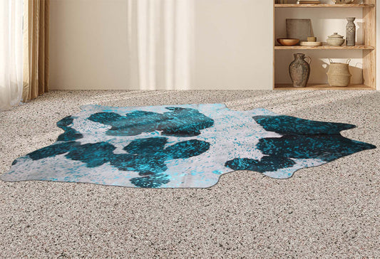 Metallic Blue & Black Cowhide Rugs