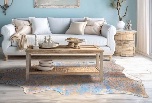 Metallic Blue & Tan Cowhide Rugs
