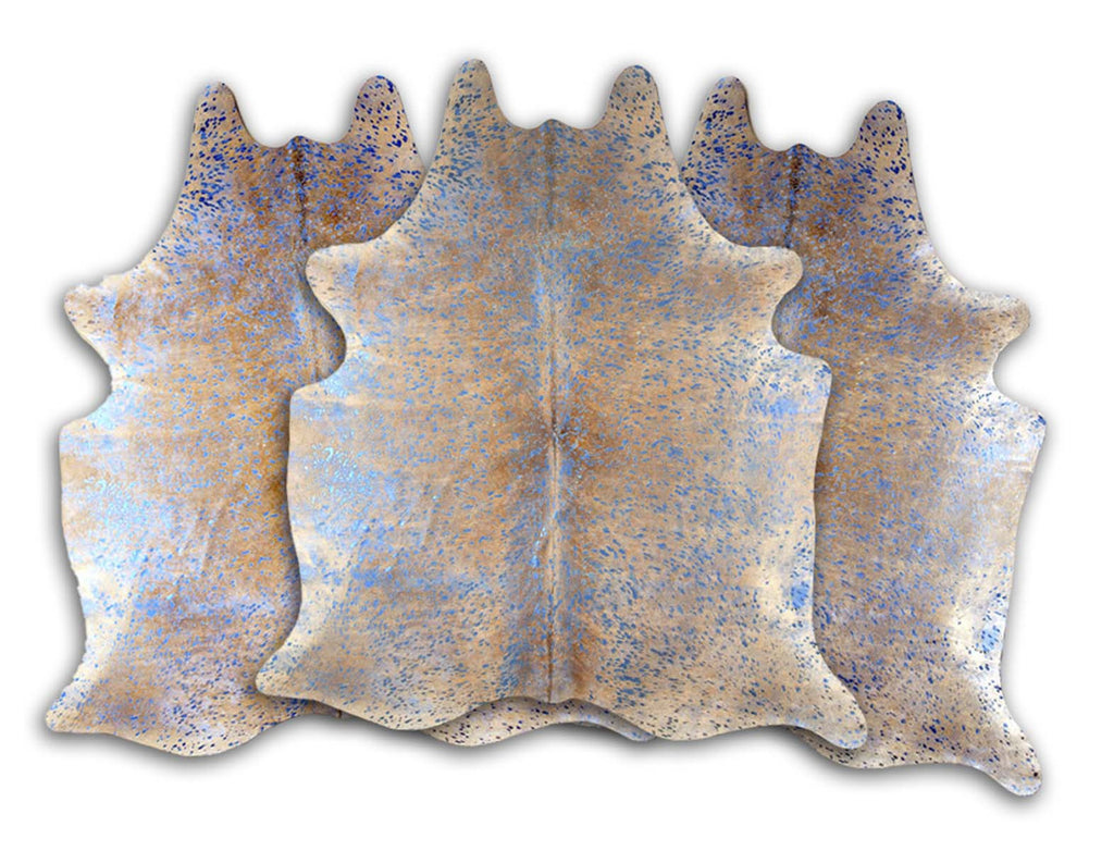 Metallic Blue & Tan Cowhide Rug - Large