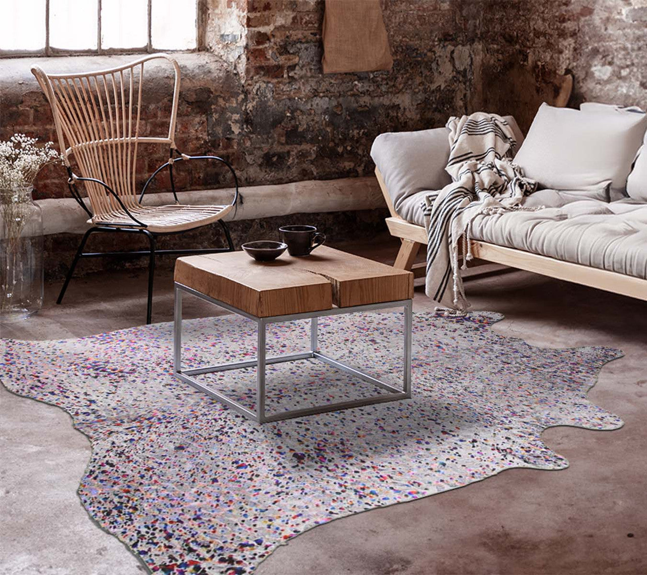 Rainbow Metallic White Cowhide Rug - Large