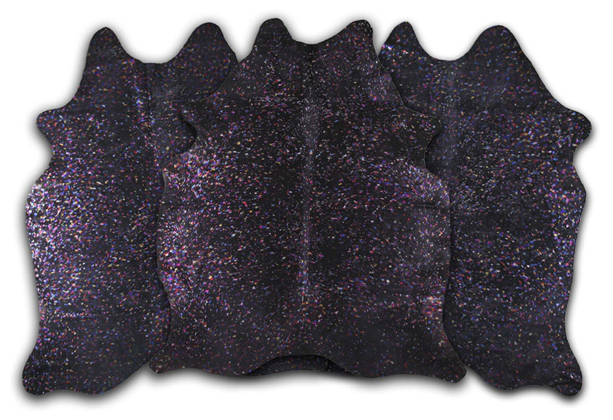 Rainbow Metallic Black Cowhide Rugs
