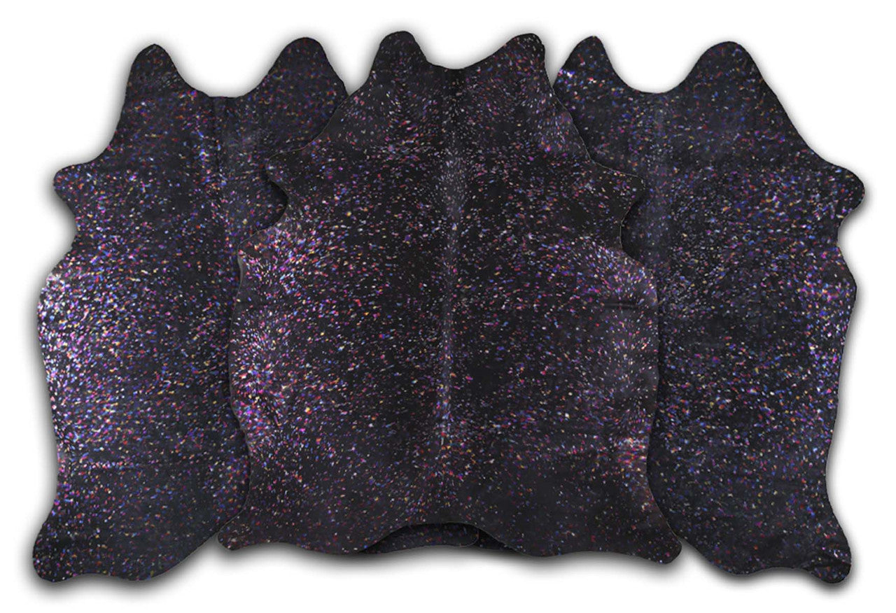 Rainbow Metallic Black Cowhide Rug - Large