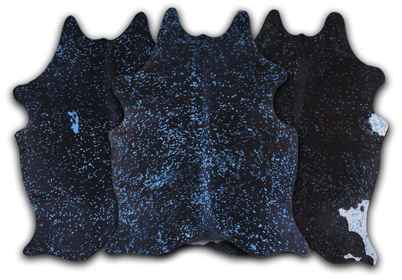 Blue Specked Black Cowhide Rug - Medium