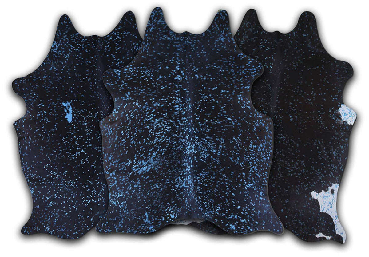 Blue Specked Black Cowhide Rugs