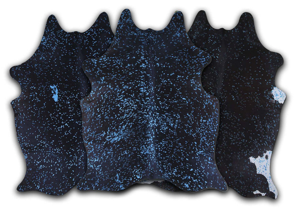 Blue Specked Black Cowhide Rug - Large