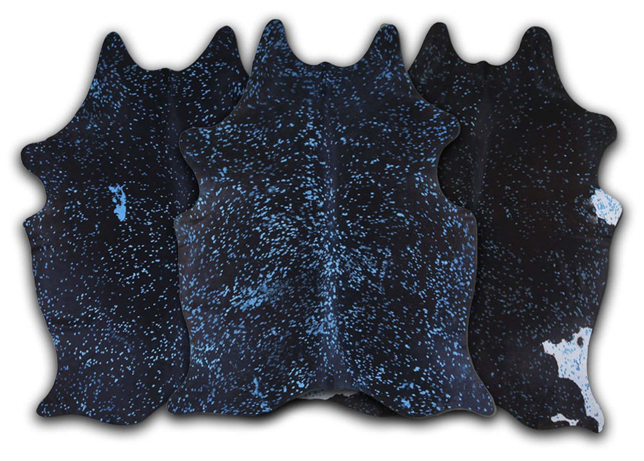 Blue Specked Black Cowhide Rug - Large