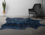 Blue Specked Black Cowhide Rug - Large