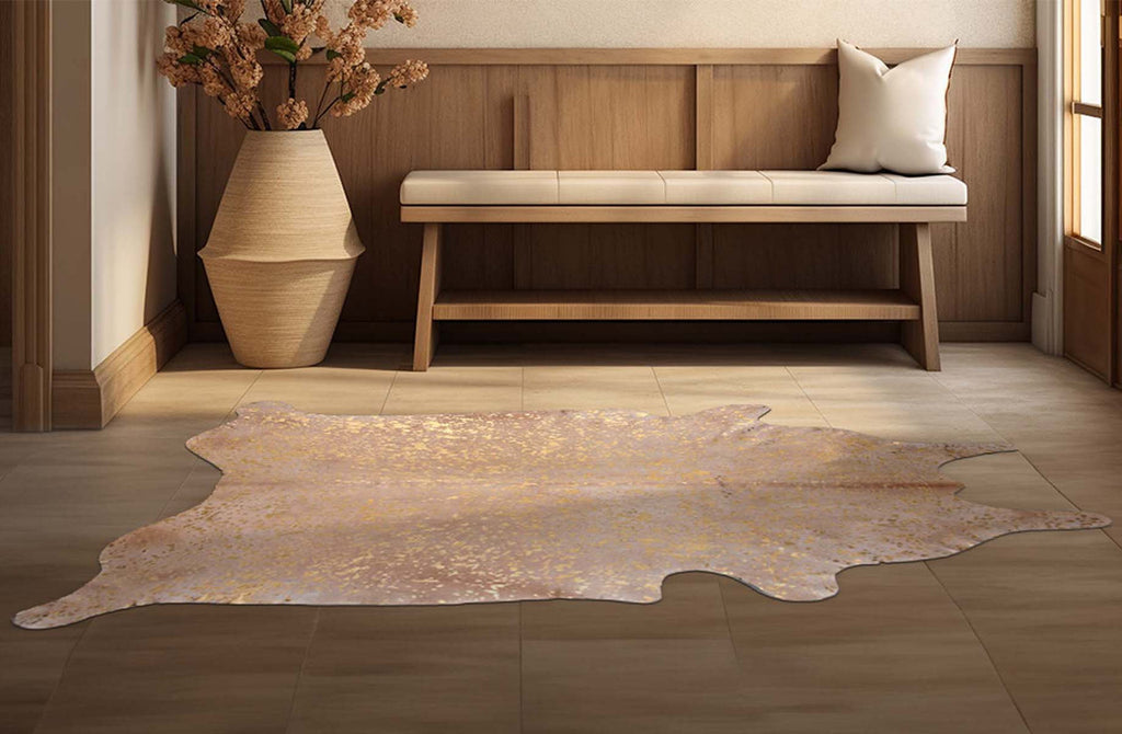 Shiny Gold Rug Metallic Gold & Tan Cowhide Rug - Large | Lone Star Western Decor