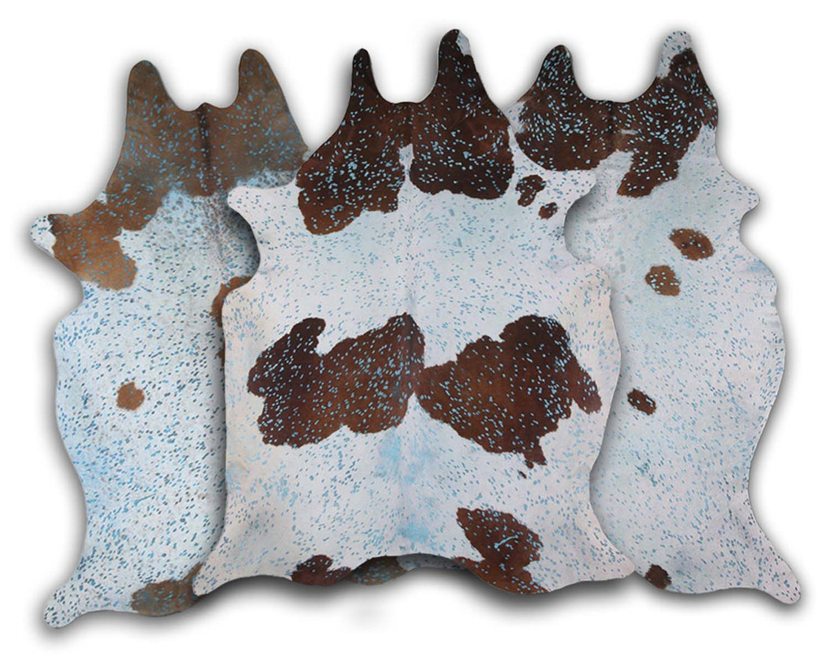 Blue Specked Brown & White Cowhide Rugs