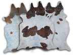 Blue Specked Brown & White Cowhide Rug - Large