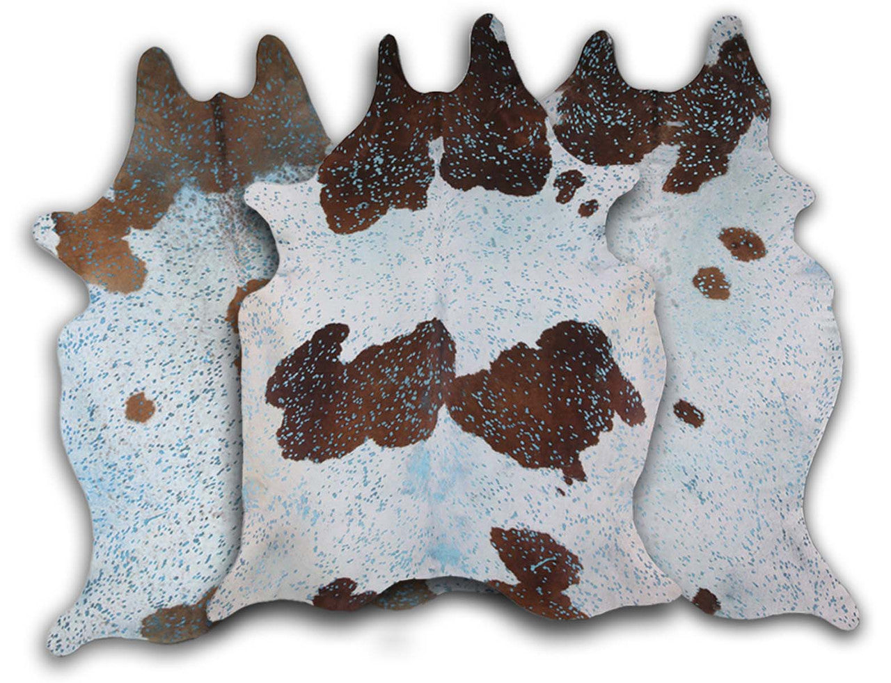 Blue Specked Brown & White Cowhide Rug - Large