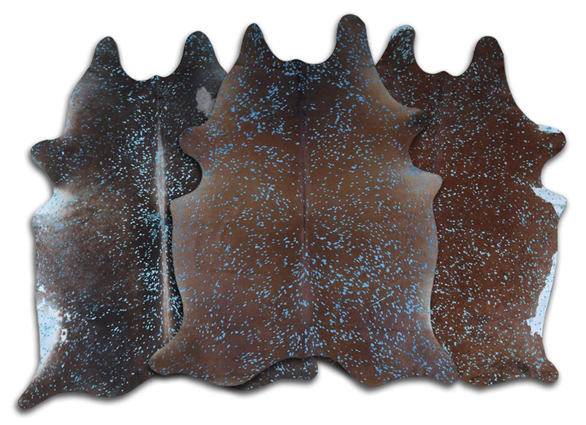 Turquoise Specked Brown Cowhide Rugs