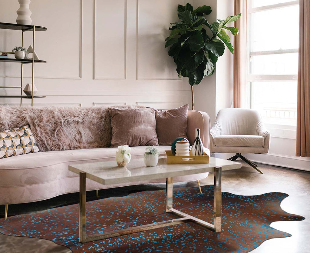 Turquoise Specked Brown Cowhide Rug - Large