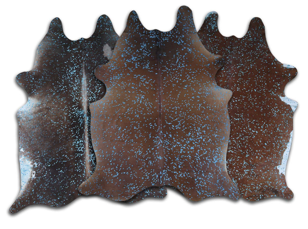 Turquoise Specked Brown Cowhide Rug - Large