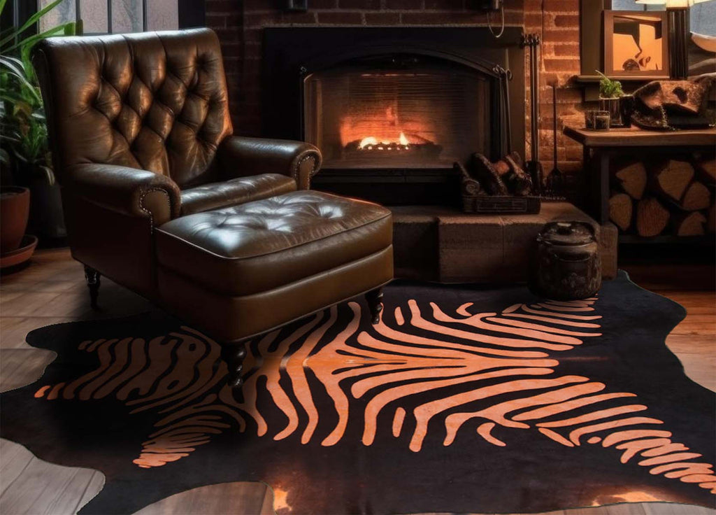 Orange Zebra Cowhide Rug - Large