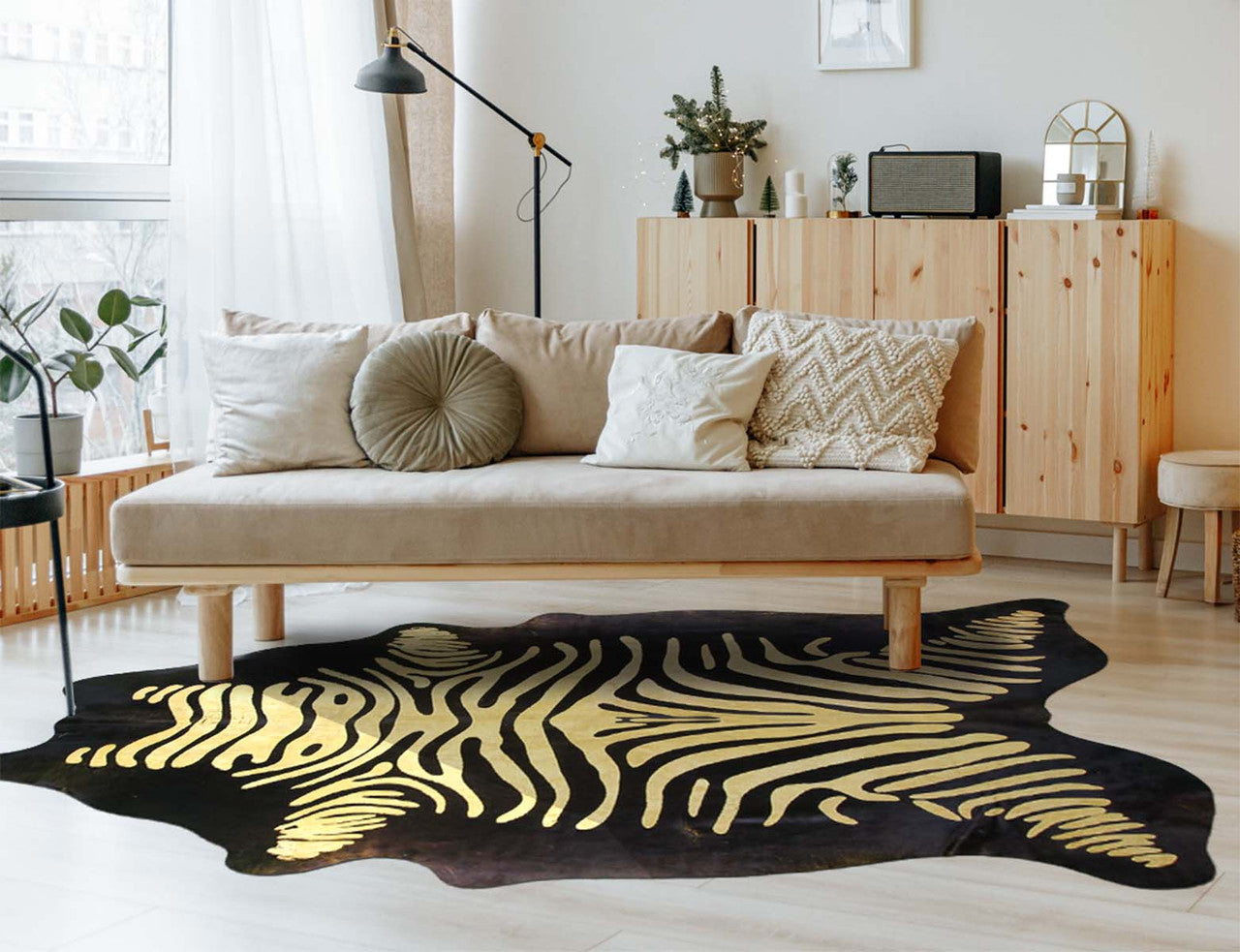 Lemon Zebra Cowhide Rug - Large