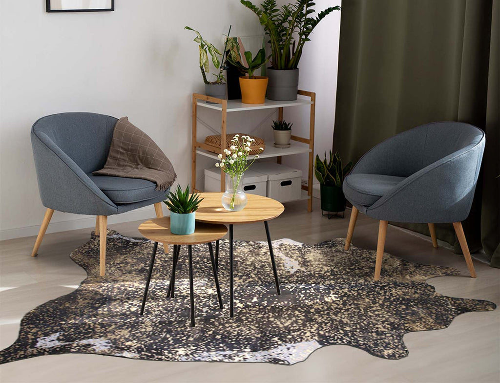 Gold Specked Black Cowhide Rug - Large