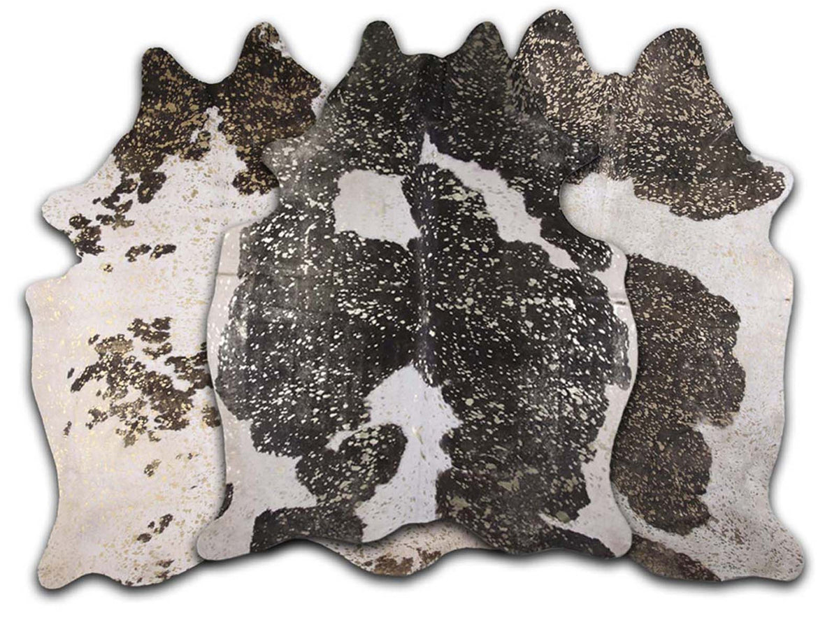 Gold Specked Black & White Cowhide Rugs