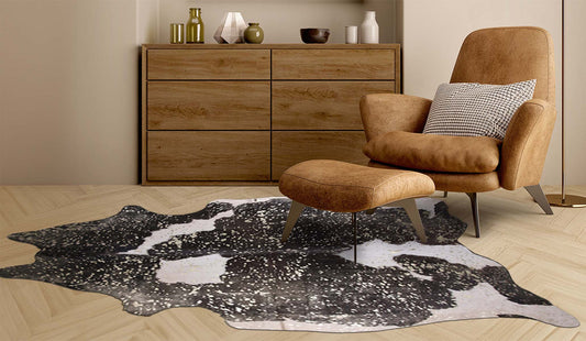 Gold Specked Black & White Cowhide Rugs
