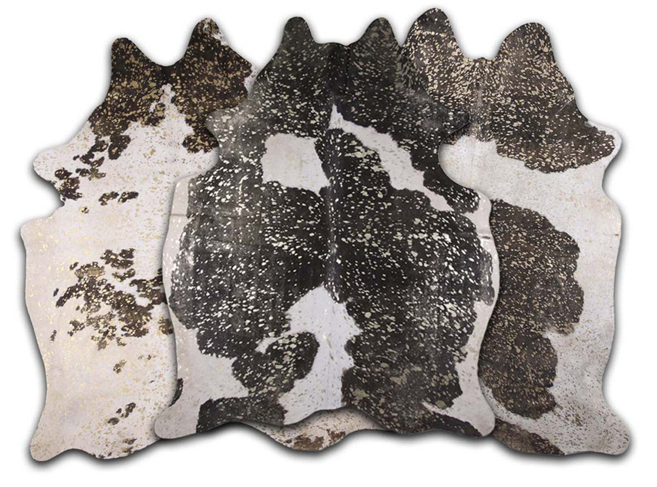 Gold Specked Black & White Cowhide Rug - Large