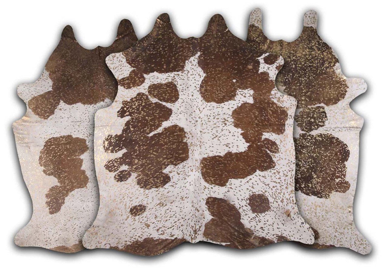 Gold Specked Brown & White Cowhide Rugs