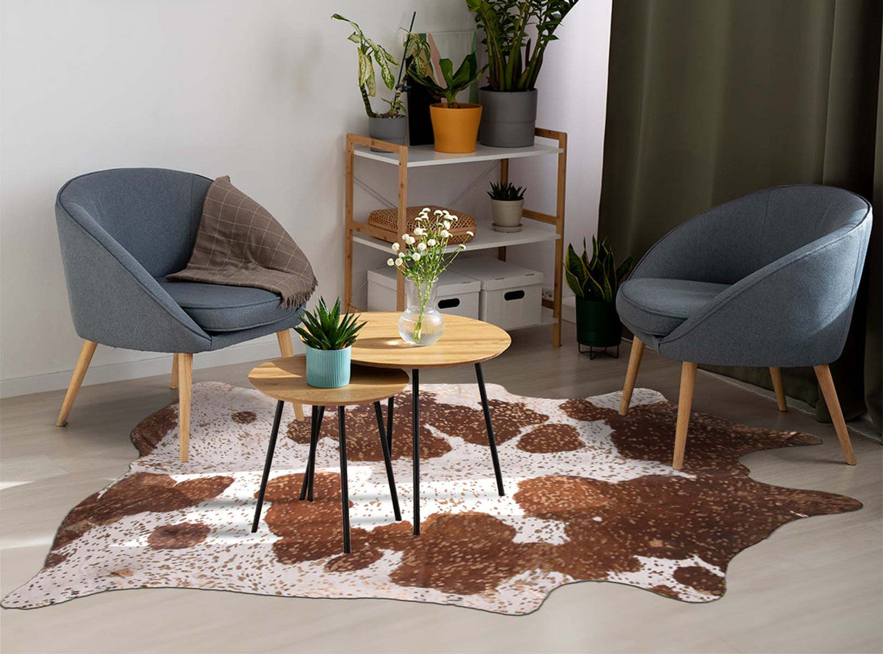 Gold Specked Brown & White Cowhide Rugs