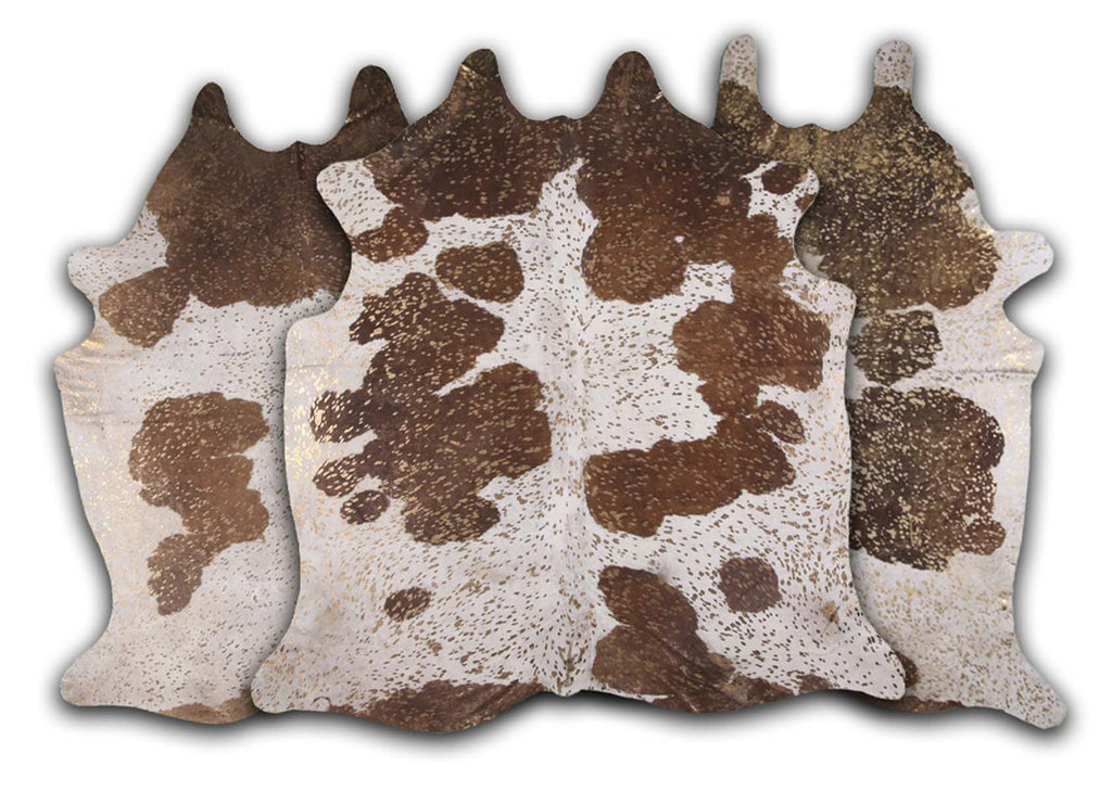 Gold Specked Brown & White Cowhide Rug - Large