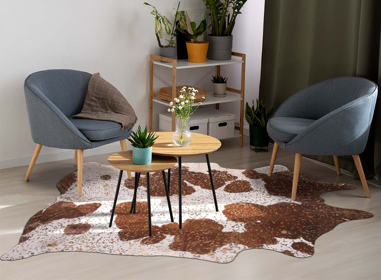 Gold Specked Brown & White Cowhide Rug - Large