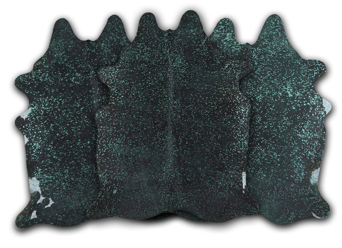 Green Specked Black Cowhide Rugs