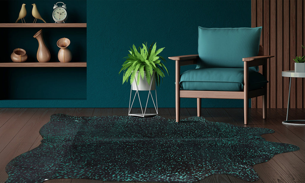 Green Specked Black Cowhide Rug - Large