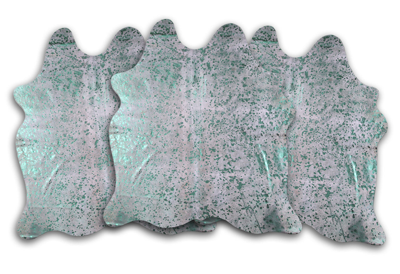 Green Specked White Cowhide Rug - Medium